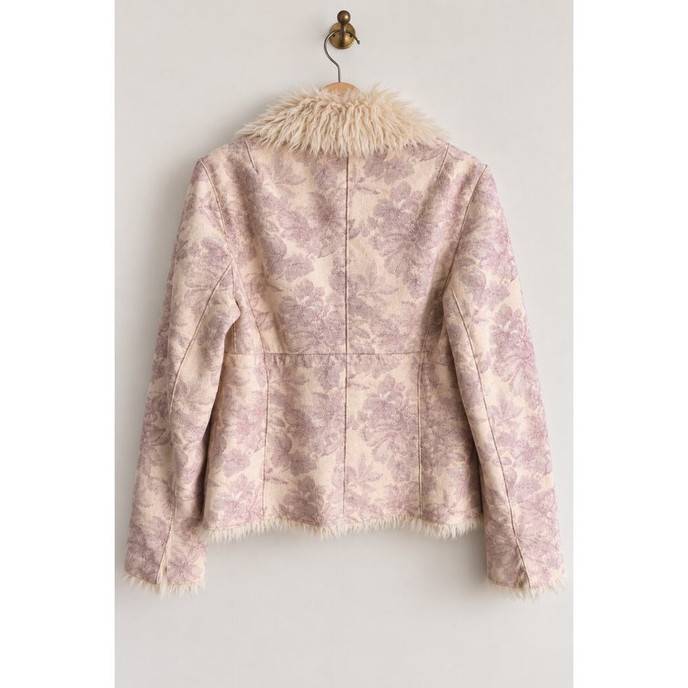 Vintage Lakeland Penny Lane Coat Vegan Suede Brocade Faux Fur Pink Ivory 12 - Picture 4 of 9
